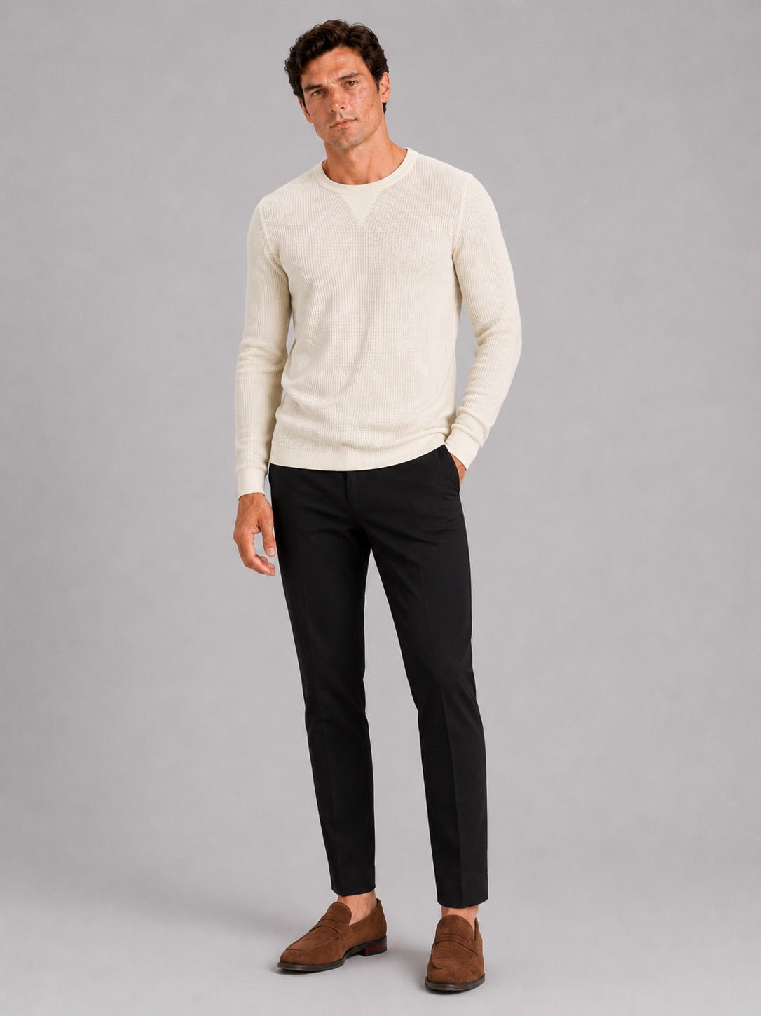 Men’s Waffle Knit Shirt Long Sleeve Crewneck Autumn Winter Base Layer for Casual and Everyday Wear