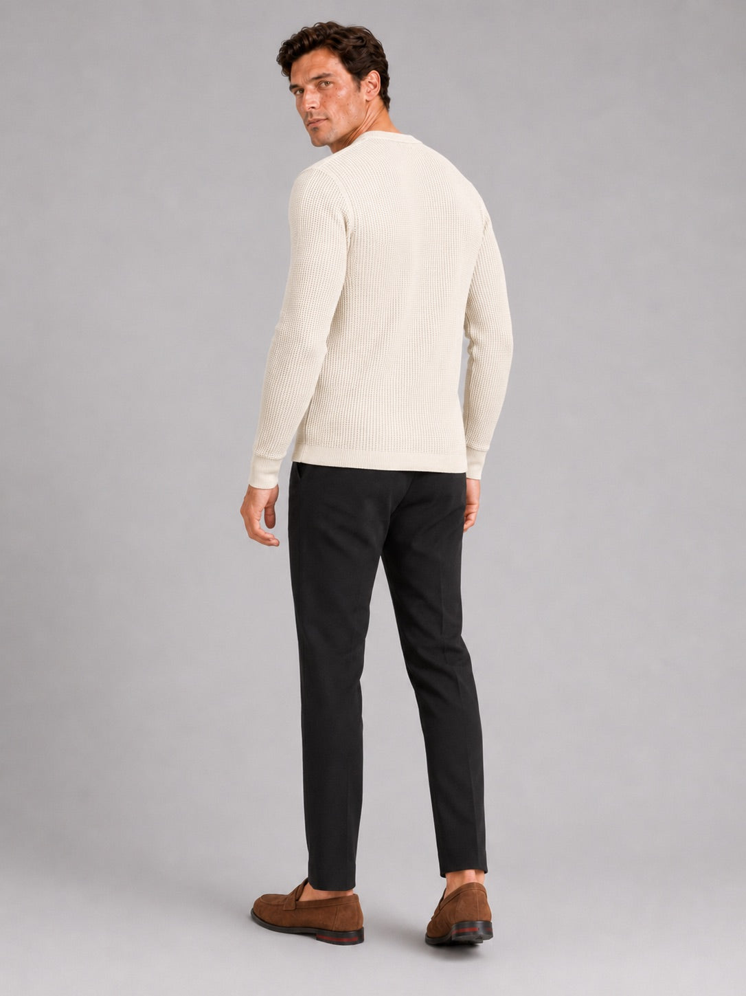Men’s Waffle Knit Shirt Long Sleeve Crewneck Autumn Winter Base Layer for Casual and Everyday Wear