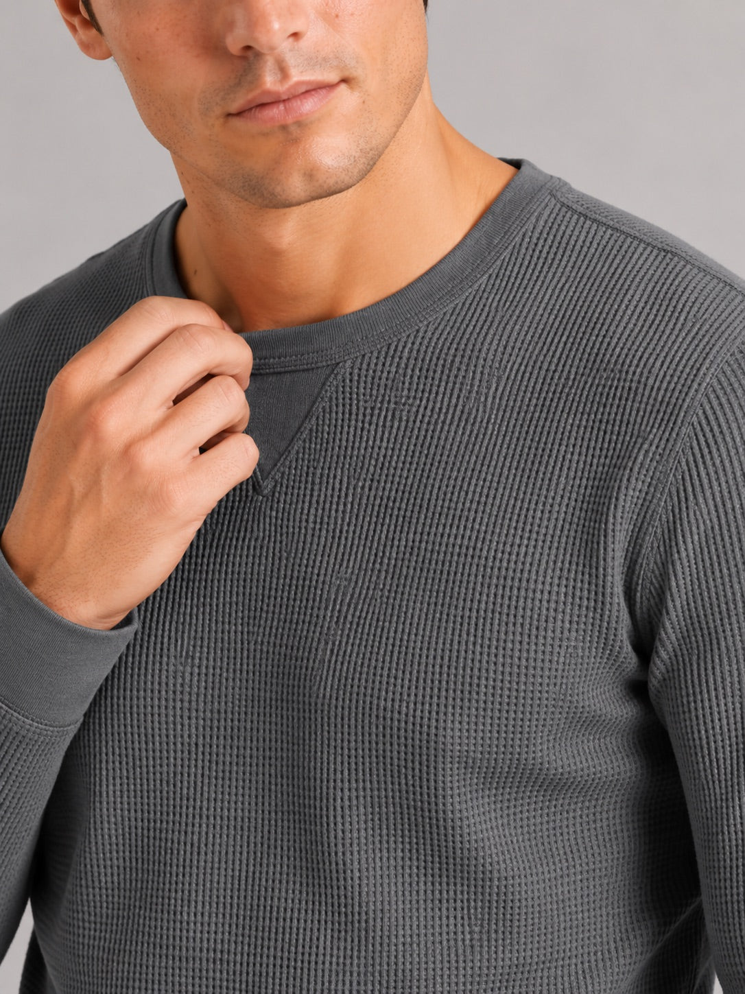 Men’s Waffle Knit Shirt Long Sleeve Crewneck Autumn Winter Base Layer for Casual and Everyday Wear