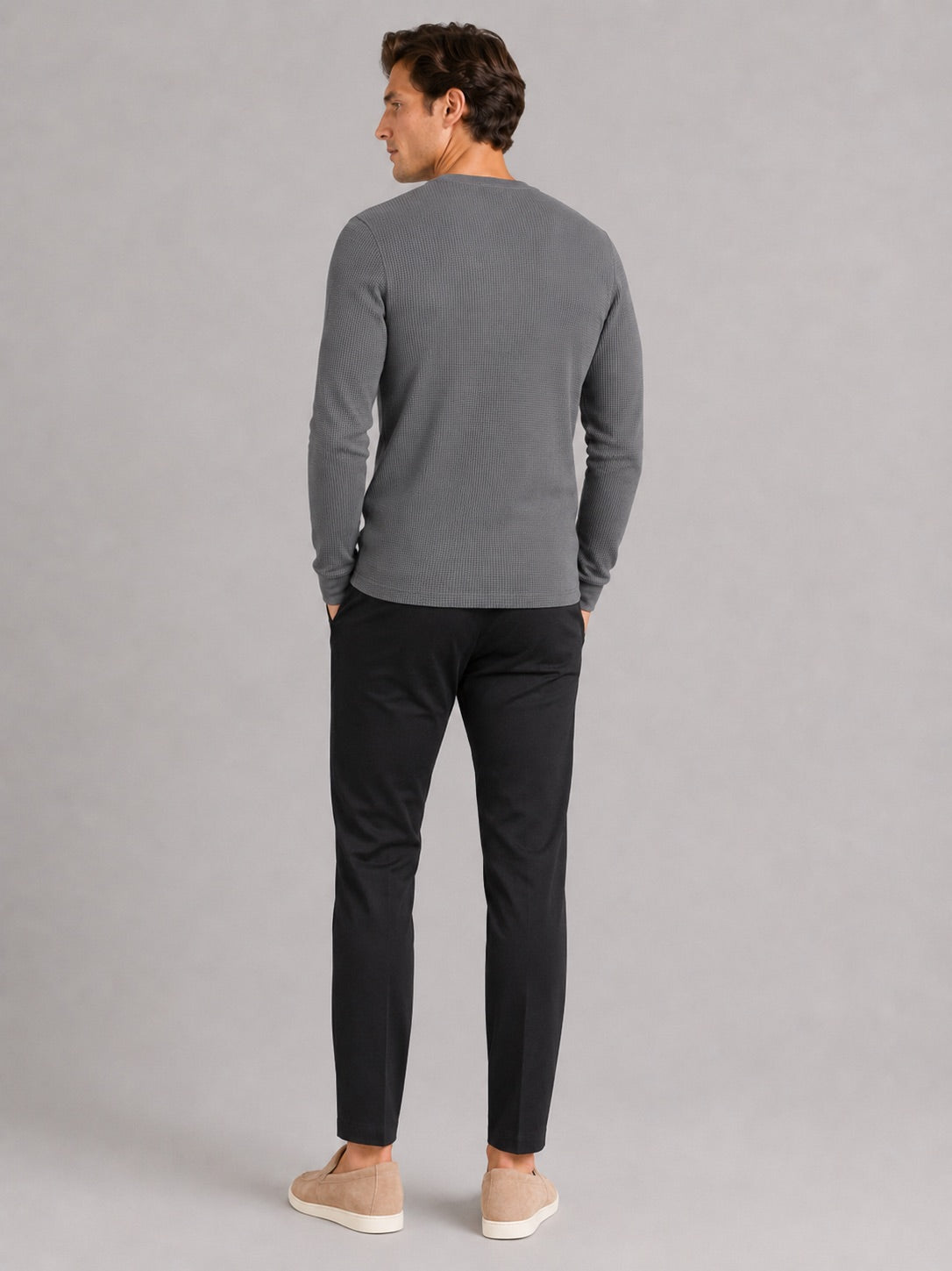 Men’s Waffle Knit Shirt Long Sleeve Crewneck Autumn Winter Base Layer for Casual and Everyday Wear