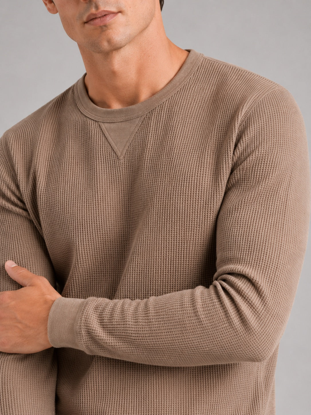 Men’s Waffle Knit Shirt Long Sleeve Crewneck Autumn Winter Base Layer for Casual and Everyday Wear