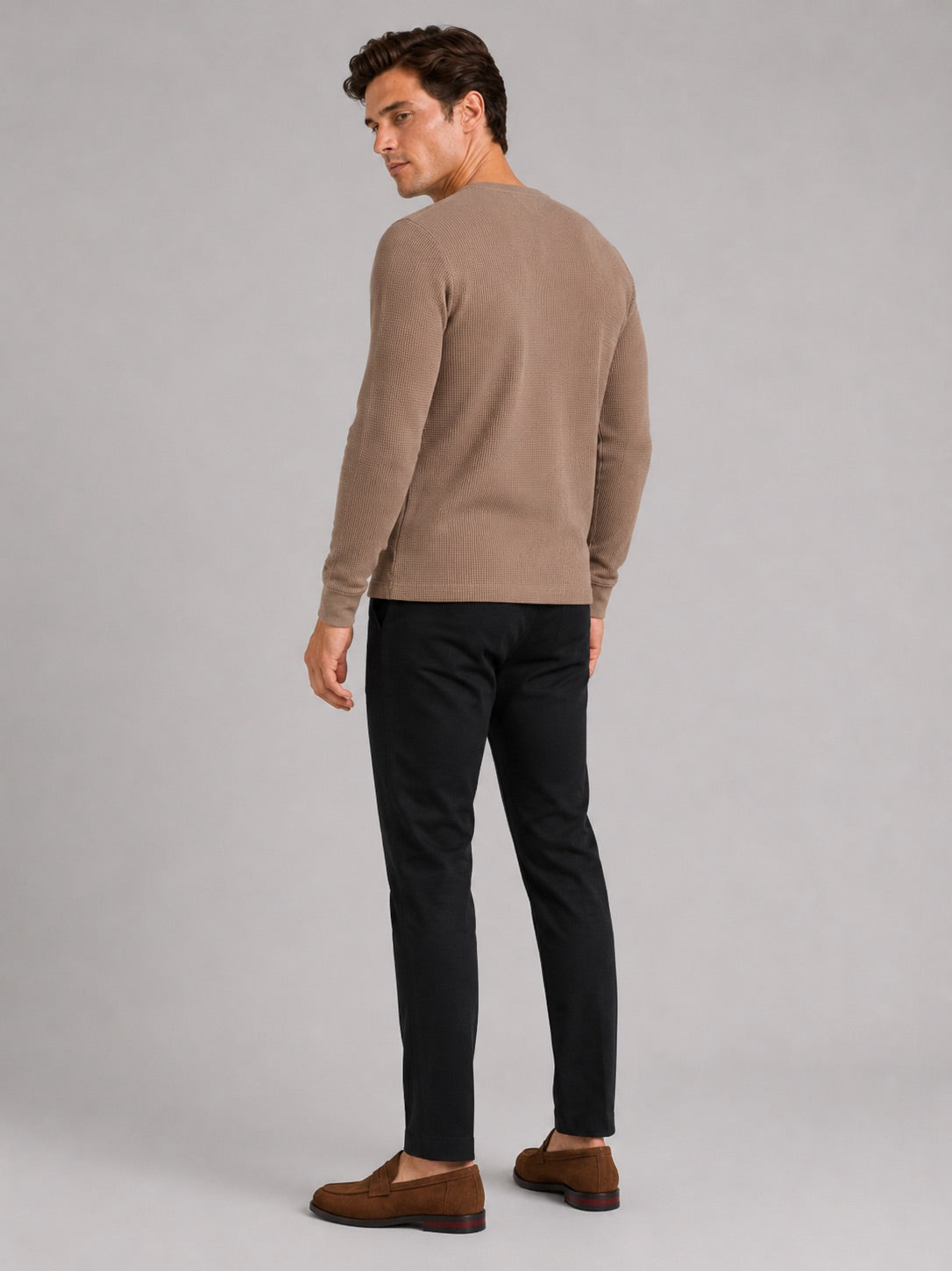 Men’s Waffle Knit Shirt Long Sleeve Crewneck Autumn Winter Base Layer for Casual and Everyday Wear
