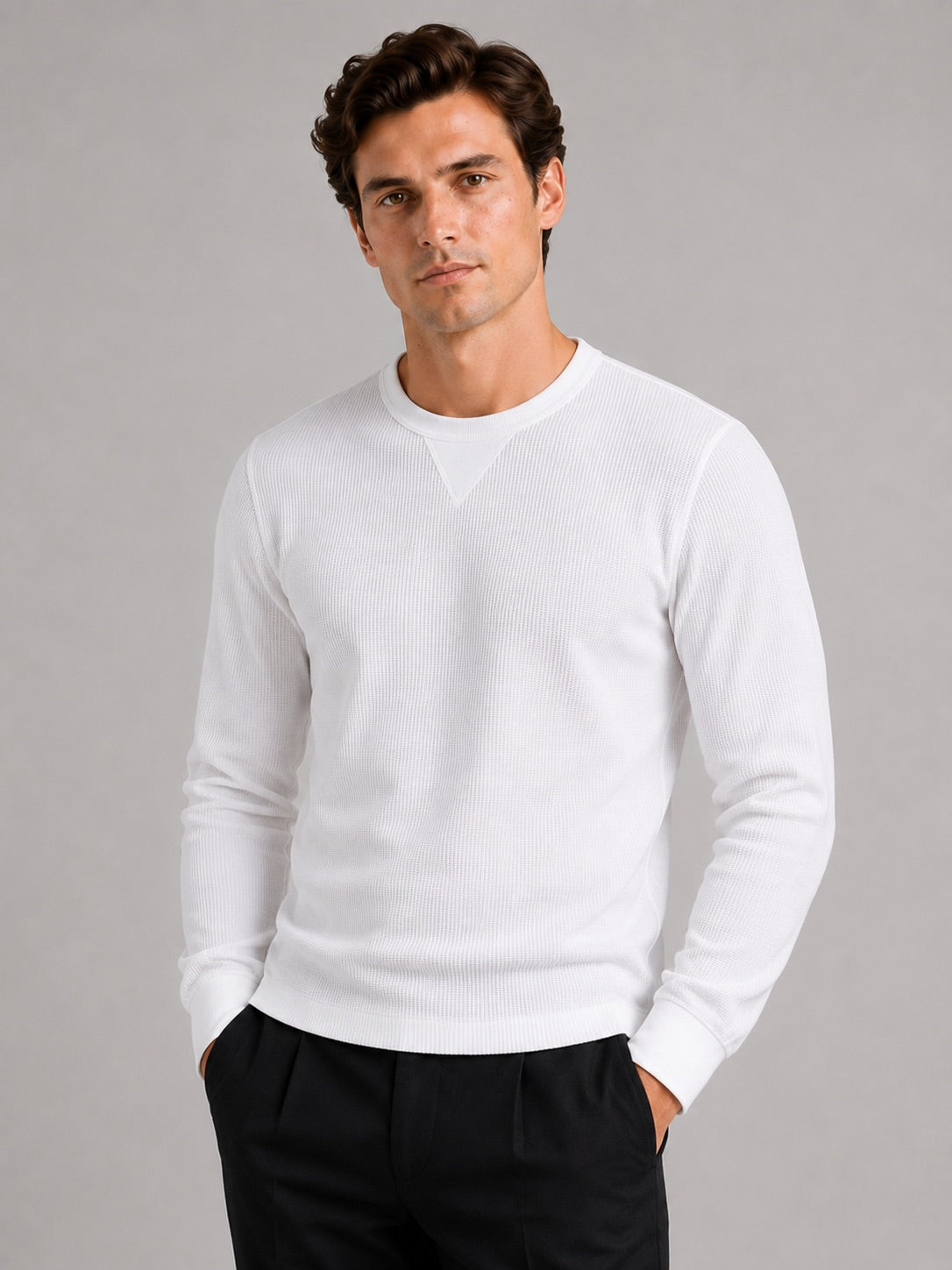 Men’s Waffle Knit Shirt Long Sleeve Crewneck Autumn Winter Base Layer for Casual and Everyday Wear
