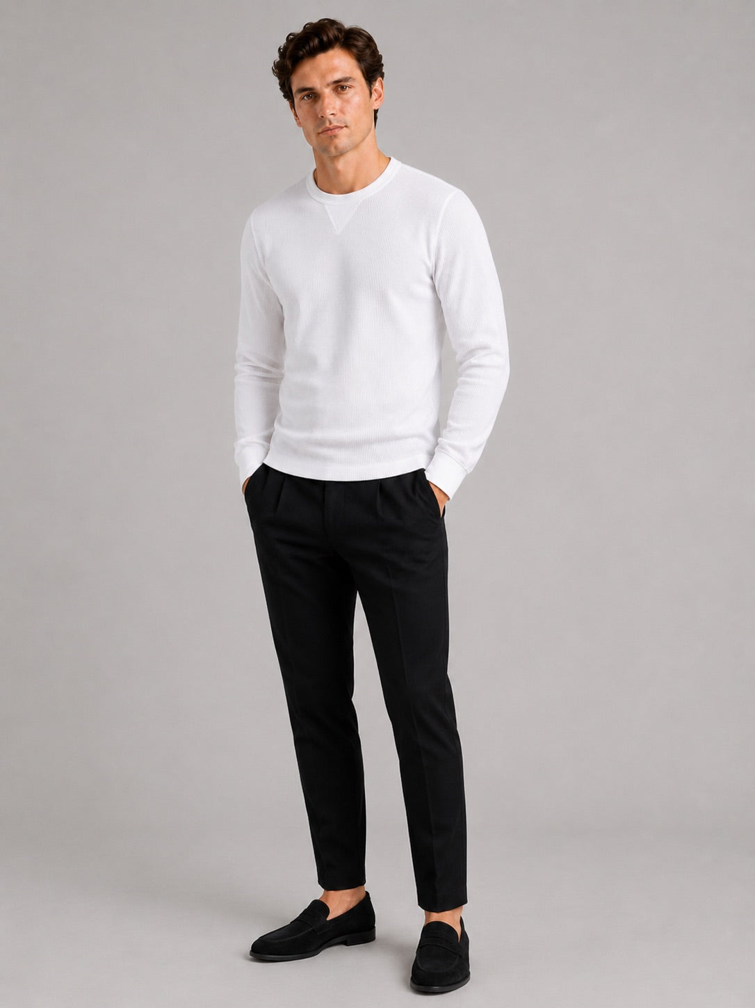 Men’s Waffle Knit Shirt Long Sleeve Crewneck Autumn Winter Base Layer for Casual and Everyday Wear
