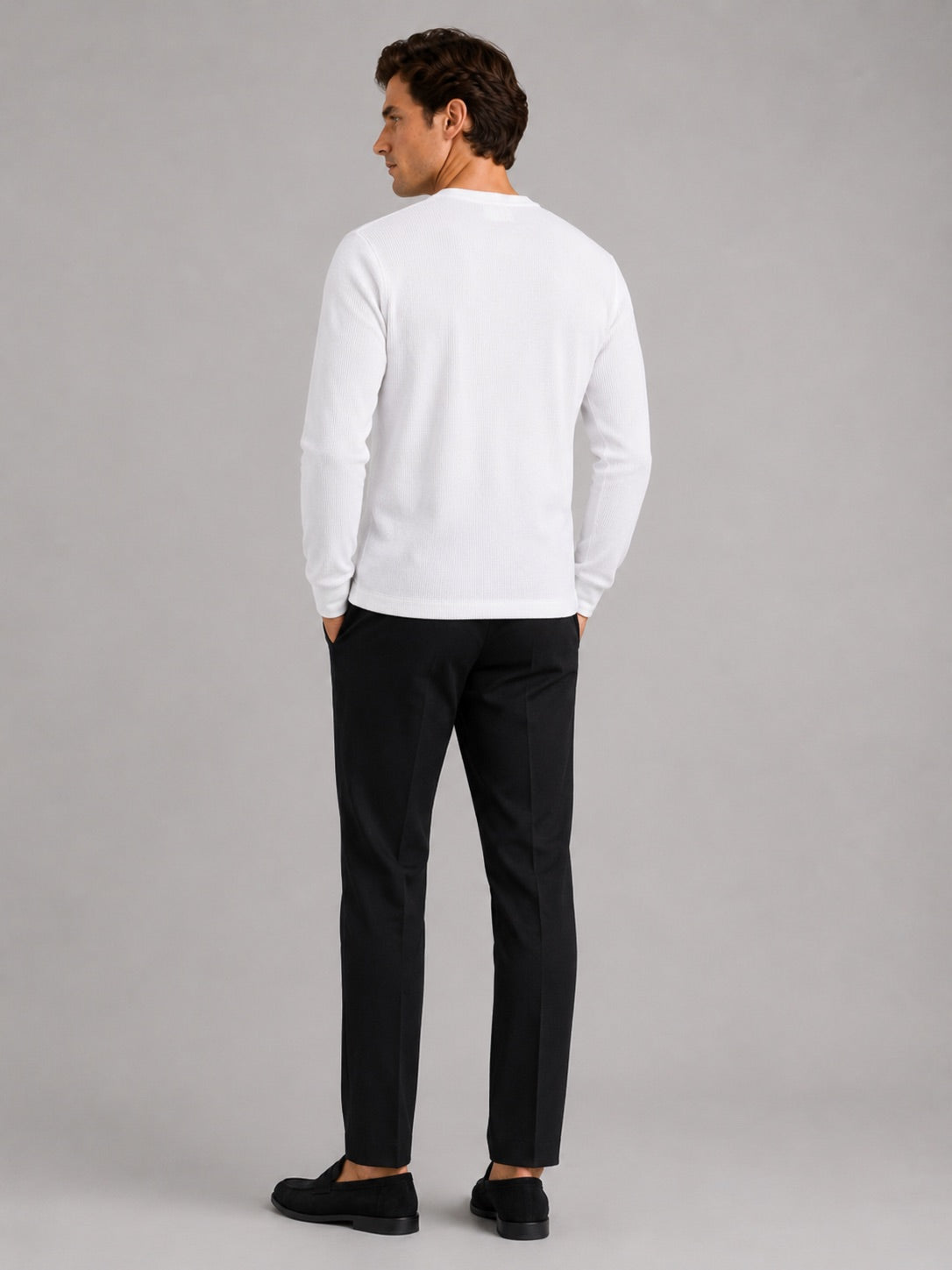 Men’s Waffle Knit Shirt Long Sleeve Crewneck Autumn Winter Base Layer for Casual and Everyday Wear