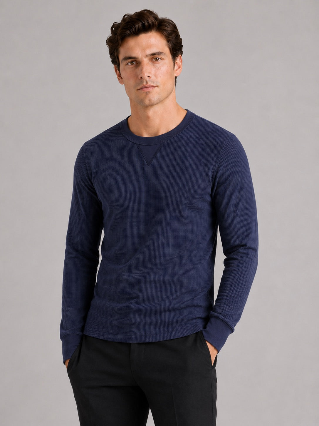 Men’s Waffle Knit Shirt Long Sleeve Crewneck Autumn Winter Base Layer for Casual and Everyday Wear