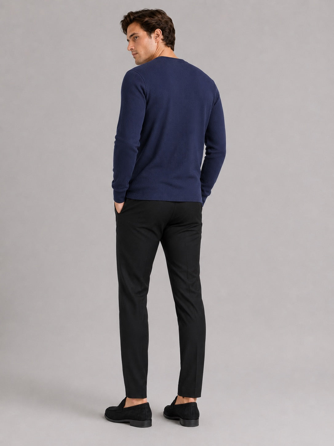 Men’s Waffle Knit Shirt Long Sleeve Crewneck Autumn Winter Base Layer for Casual and Everyday Wear