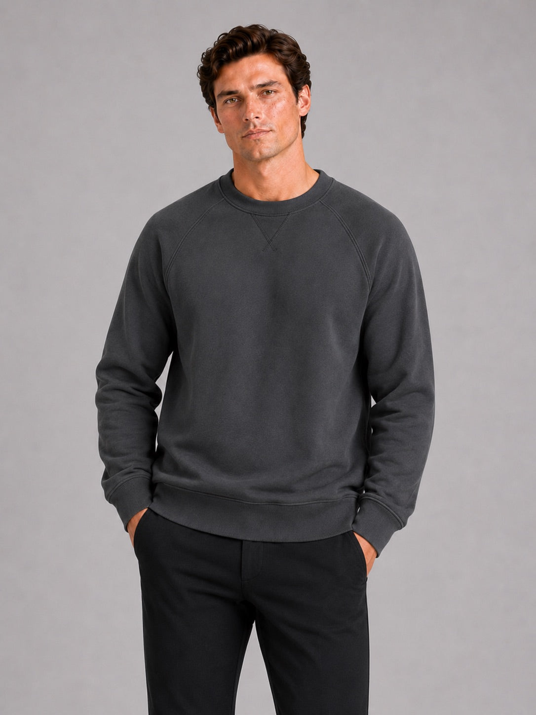 Men’s Heavyweight Crewneck Jumper 100% Cotton Long Sleeve Autumn Casual Pullover for Sports and Everyday Wear