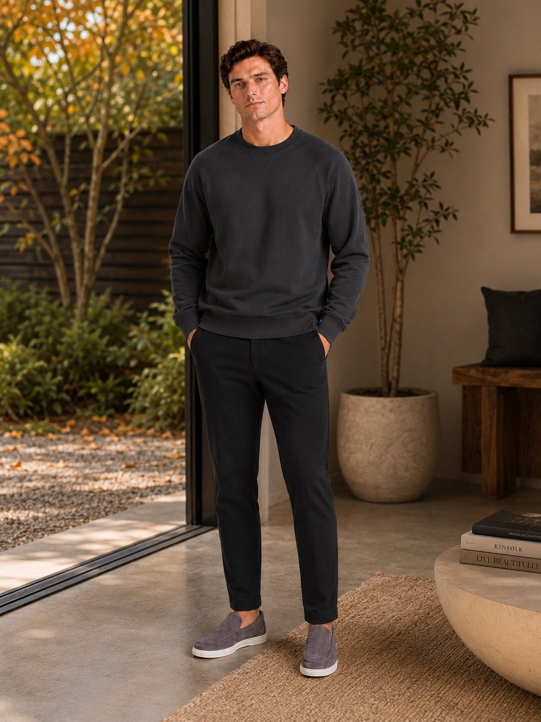 Men’s Heavyweight Crewneck Jumper 100% Cotton Long Sleeve Autumn Casual Pullover for Sports and Everyday Wear