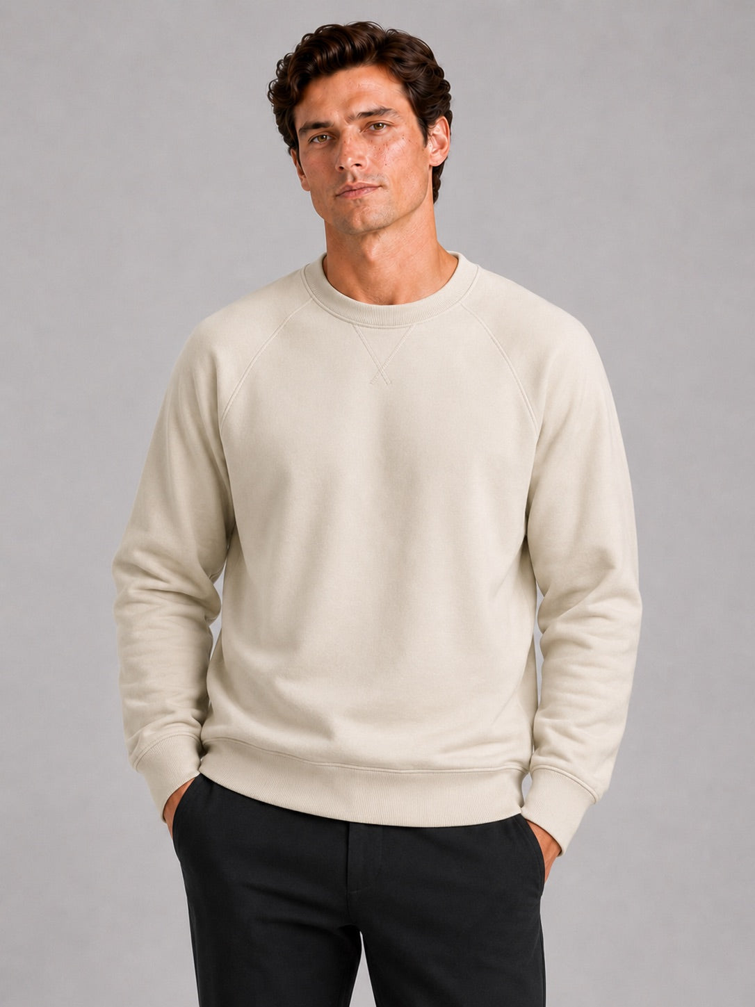 Men’s Heavyweight Crewneck Jumper 100% Cotton Long Sleeve Autumn Casual Pullover for Sports and Everyday Wear
