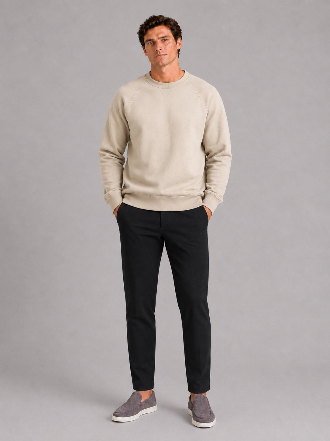 Men’s Heavyweight Crewneck Jumper 100% Cotton Long Sleeve Autumn Casual Pullover for Sports and Everyday Wear
