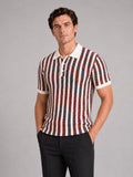Men’s Striped Ice Silk Polo Shirt Short Sleeve Breathable Lightweight Summer Polo for Casual Outdoor and Vacation Wear