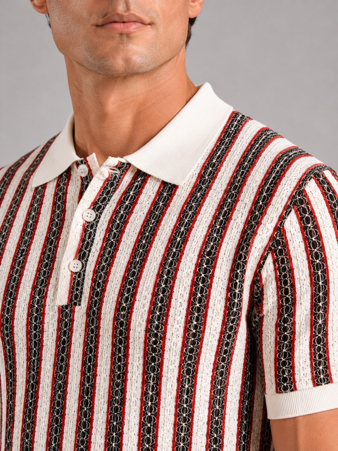 Men’s Striped Ice Silk Polo Shirt Short Sleeve Breathable Lightweight Summer Polo for Casual Outdoor and Vacation Wear