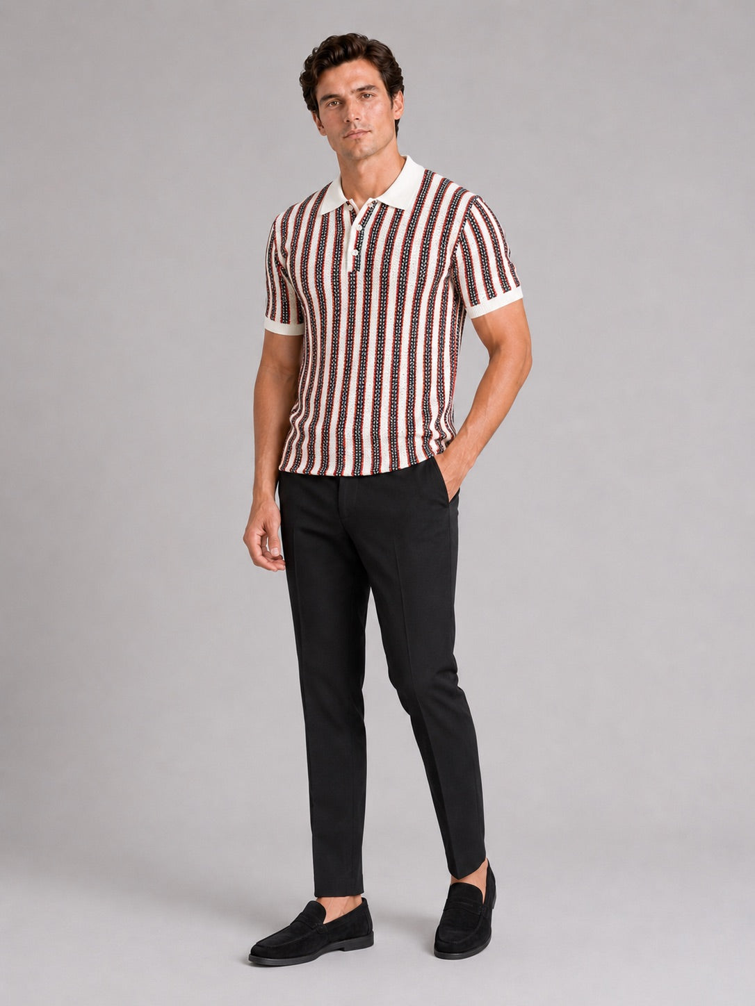 Men’s Striped Ice Silk Polo Shirt Short Sleeve Breathable Lightweight Summer Polo for Casual Outdoor and Vacation Wear