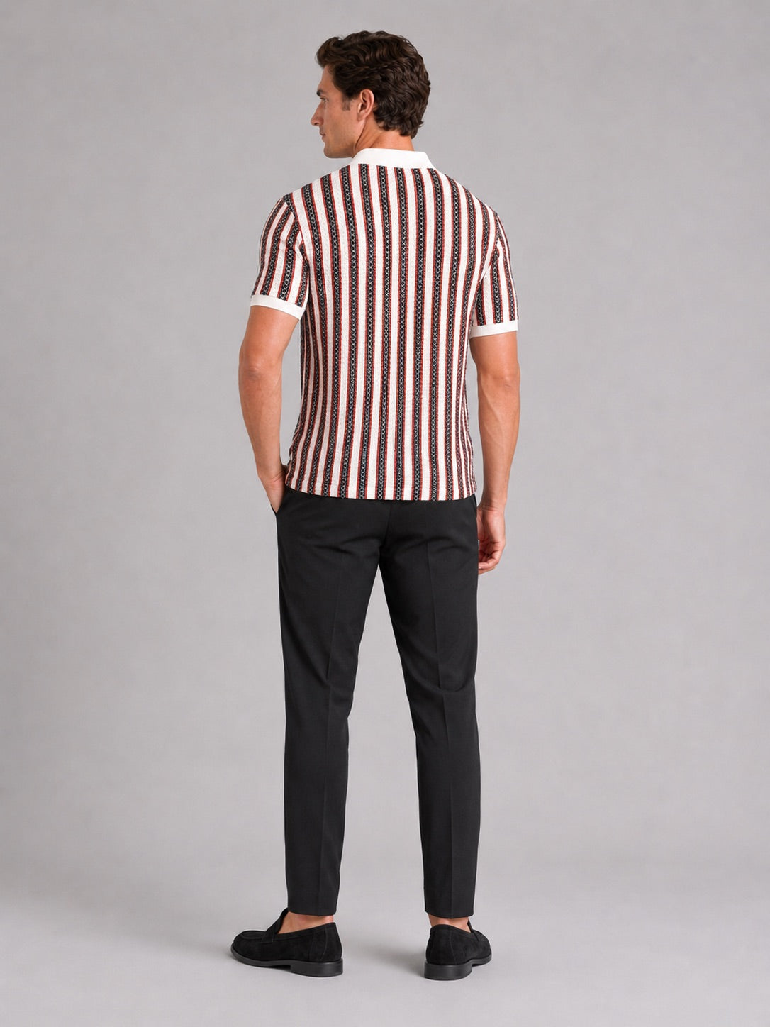 Men’s Striped Ice Silk Polo Shirt Short Sleeve Breathable Lightweight Summer Polo for Casual Outdoor and Vacation Wear