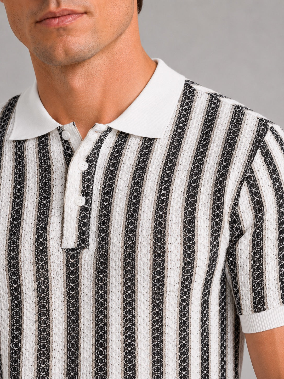 Men’s Striped Ice Silk Polo Shirt Short Sleeve Breathable Lightweight Summer Polo for Casual Outdoor and Vacation Wear