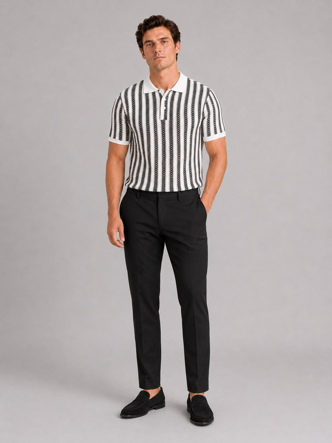 Men’s Striped Ice Silk Polo Shirt Short Sleeve Breathable Lightweight Summer Polo for Casual Outdoor and Vacation Wear