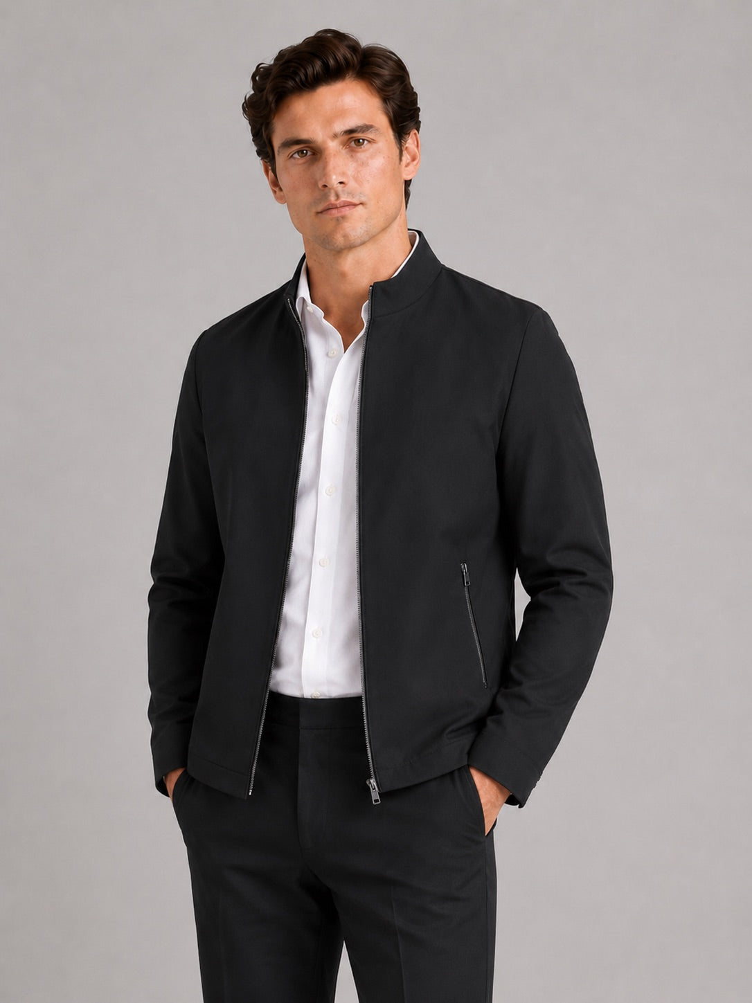 Men’s Stand Collar Autumn Jacket Wear-Resistant Casual Autumn Workwear Jacket for Business Commuting and Everyday Wear