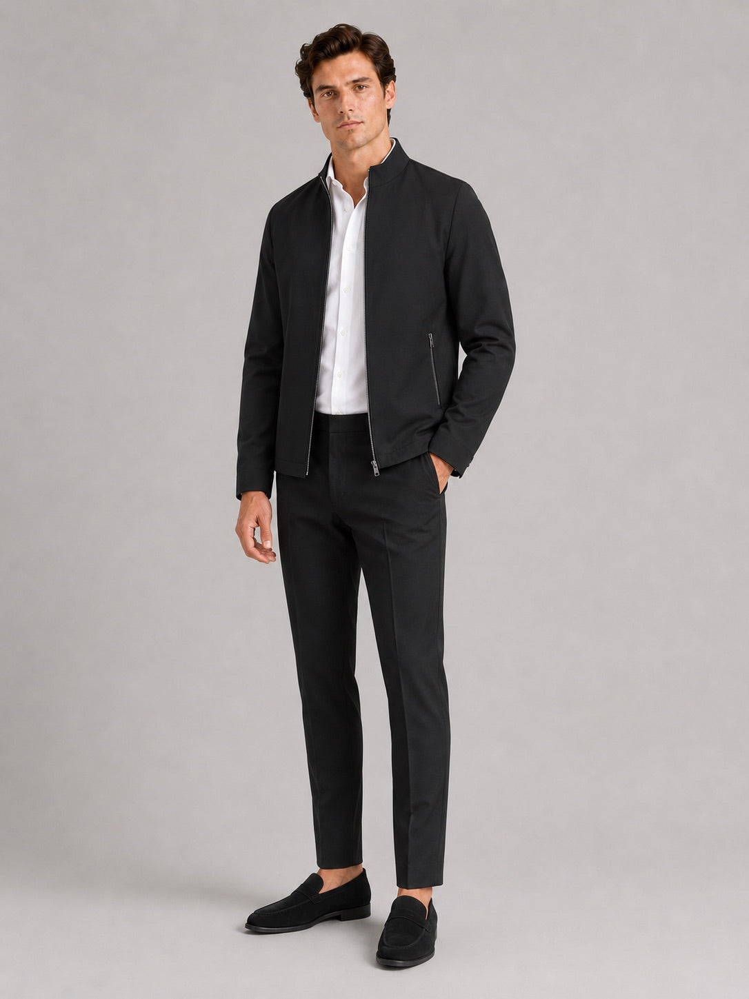 Men’s Stand Collar Autumn Jacket Wear-Resistant Casual Autumn Workwear Jacket for Business Commuting and Everyday Wear
