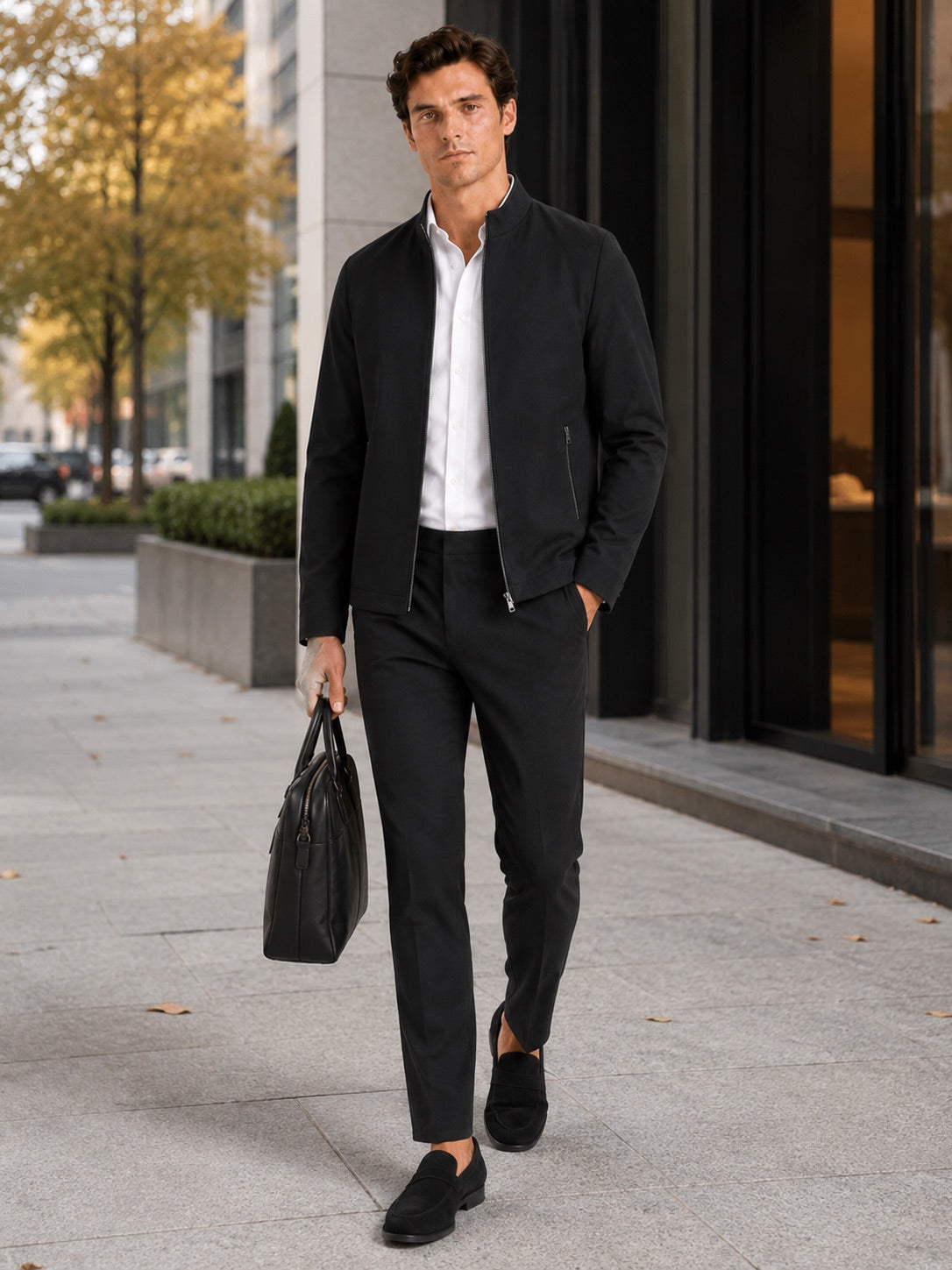 Men’s Stand Collar Autumn Jacket Wear-Resistant Casual Autumn Workwear Jacket for Business Commuting and Everyday Wear