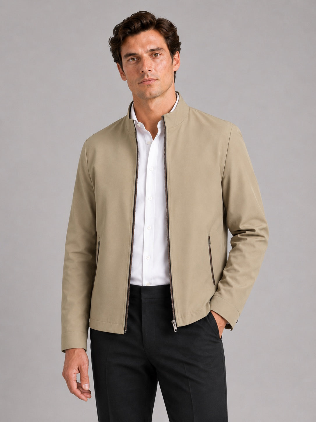 Men’s Stand Collar Autumn Jacket Wear-Resistant Casual Autumn Workwear Jacket for Business Commuting and Everyday Wear