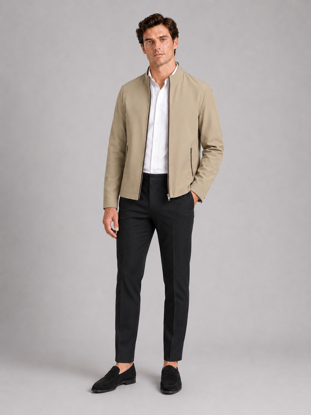 Men’s Stand Collar Autumn Jacket Wear-Resistant Casual Autumn Workwear Jacket for Business Commuting and Everyday Wear