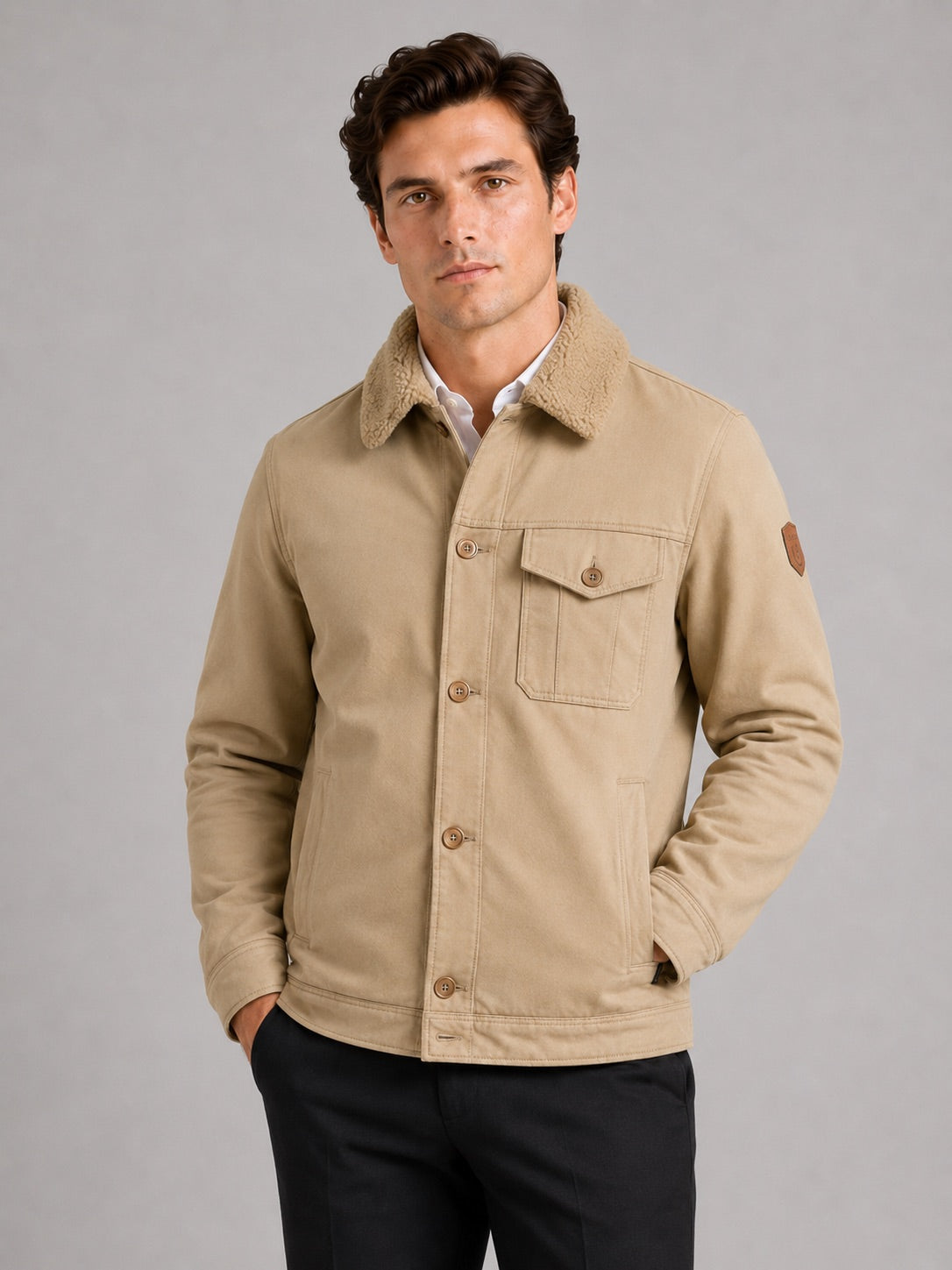 Men’s Fleece Autumn Jacket Thick Warm Windproof Winter Jacket with Fur Collar for Outdoor and Everyday Wear