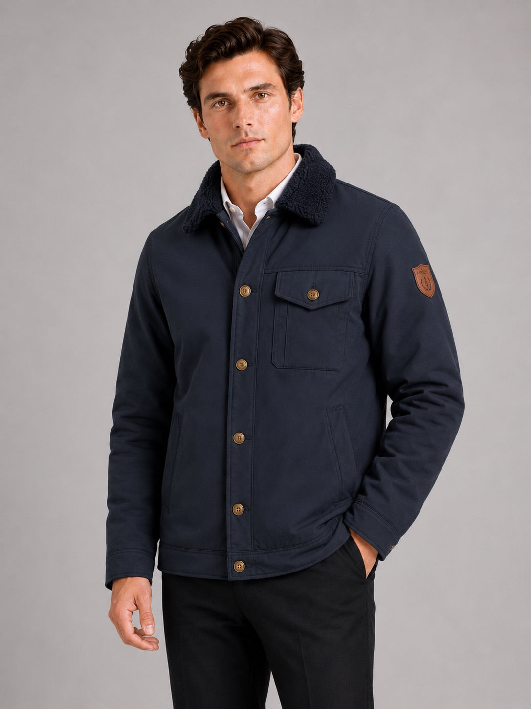 Men’s Fleece Autumn Jacket Thick Warm Windproof Winter Jacket with Fur Collar for Outdoor and Everyday Wear