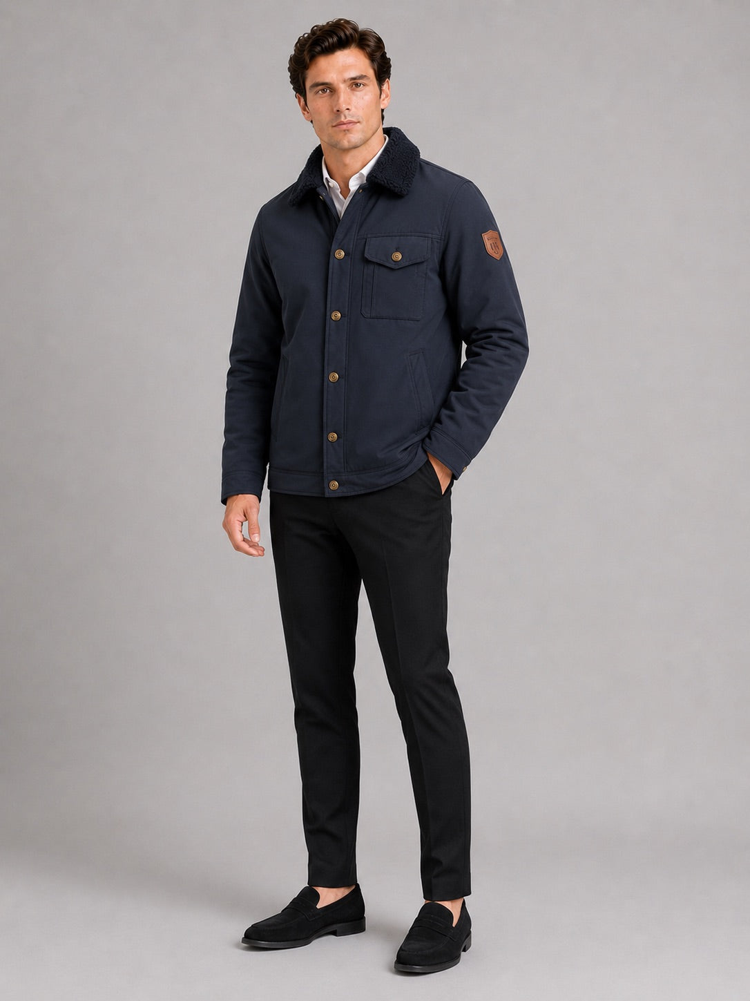 Men’s Fleece Autumn Jacket Thick Warm Windproof Winter Jacket with Fur Collar for Outdoor and Everyday Wear