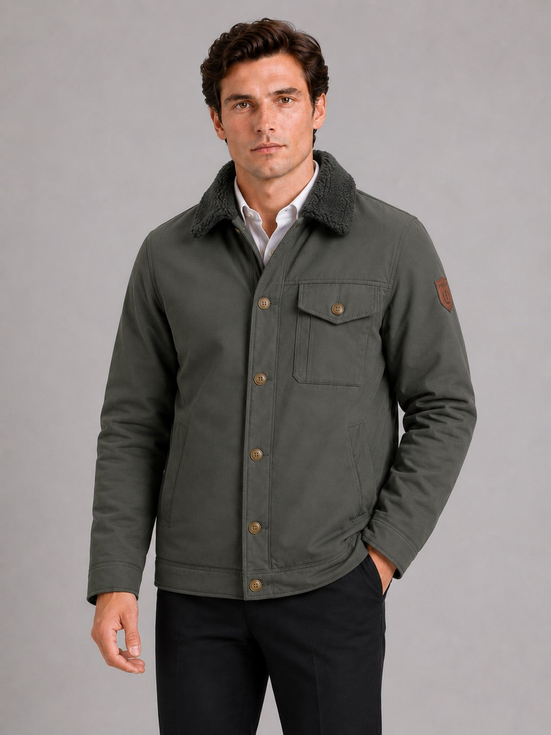 Men’s Fleece Autumn Jacket Thick Warm Windproof Winter Jacket with Fur Collar for Outdoor and Everyday Wear
