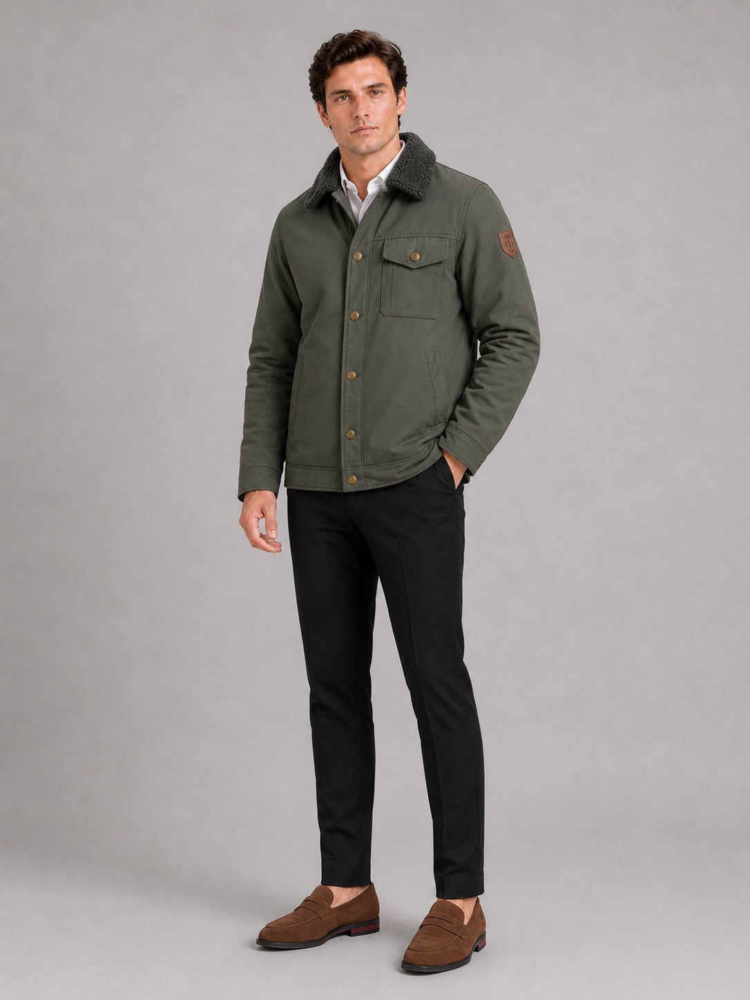Men’s Fleece Autumn Jacket Thick Warm Windproof Winter Jacket with Fur Collar for Outdoor and Everyday Wear