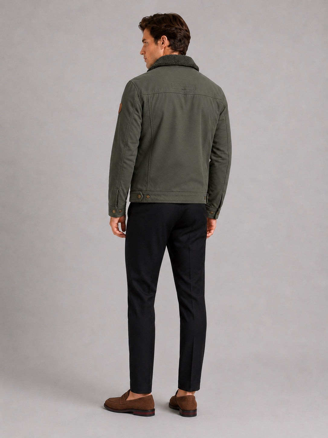 Men’s Fleece Autumn Jacket Thick Warm Windproof Winter Jacket with Fur Collar for Outdoor and Everyday Wear