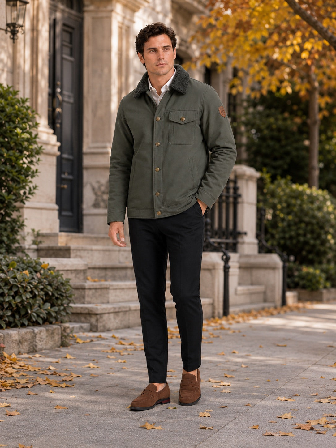 Men’s Fleece Autumn Jacket Thick Warm Windproof Winter Jacket with Fur Collar for Outdoor and Everyday Wear