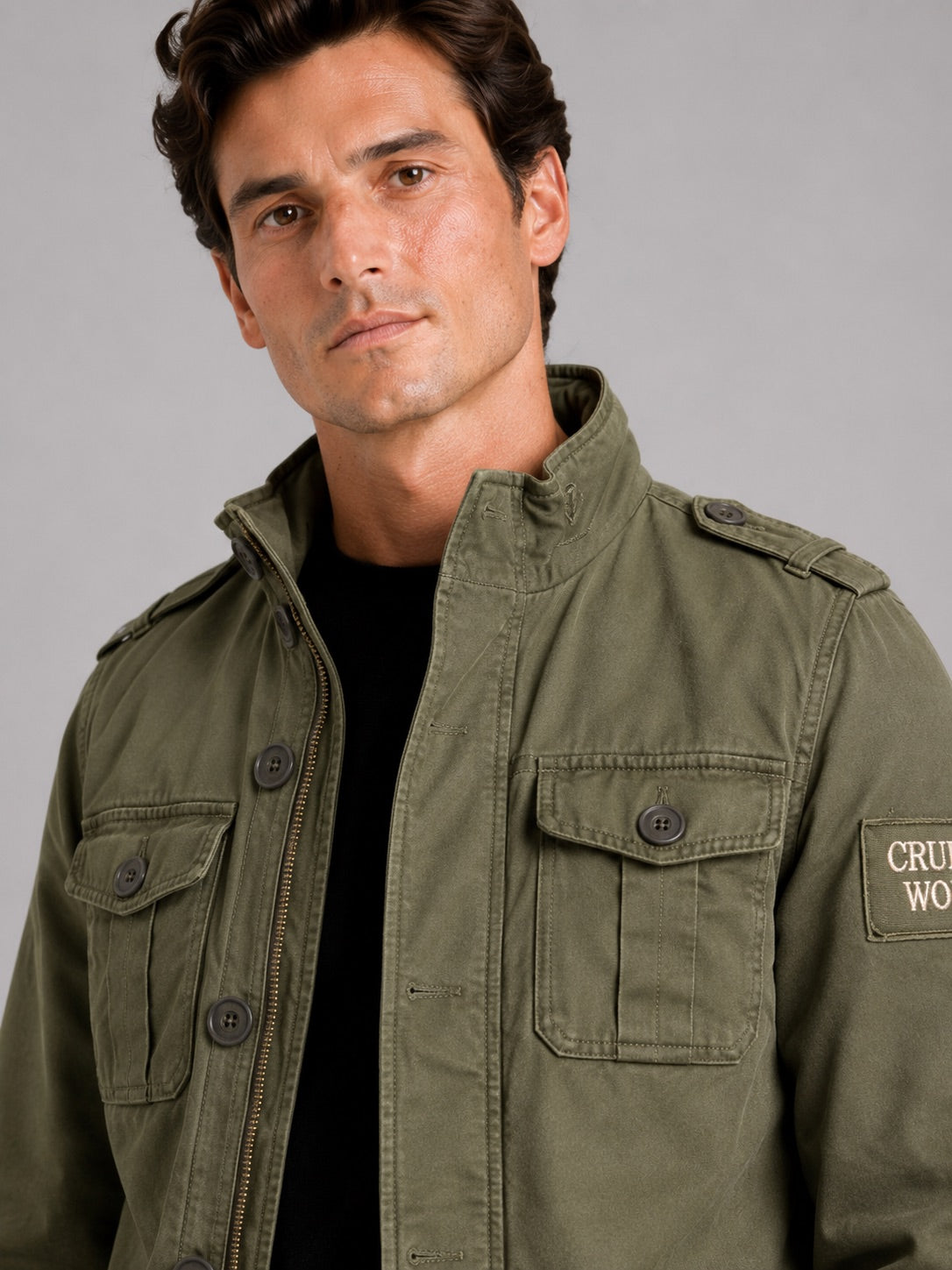 Men’s Military Cargo Autumn Jacket Heavyweight Cotton Multi-Pocket Stand Collar Work wear Jacket for Outdoor and Casual Wear