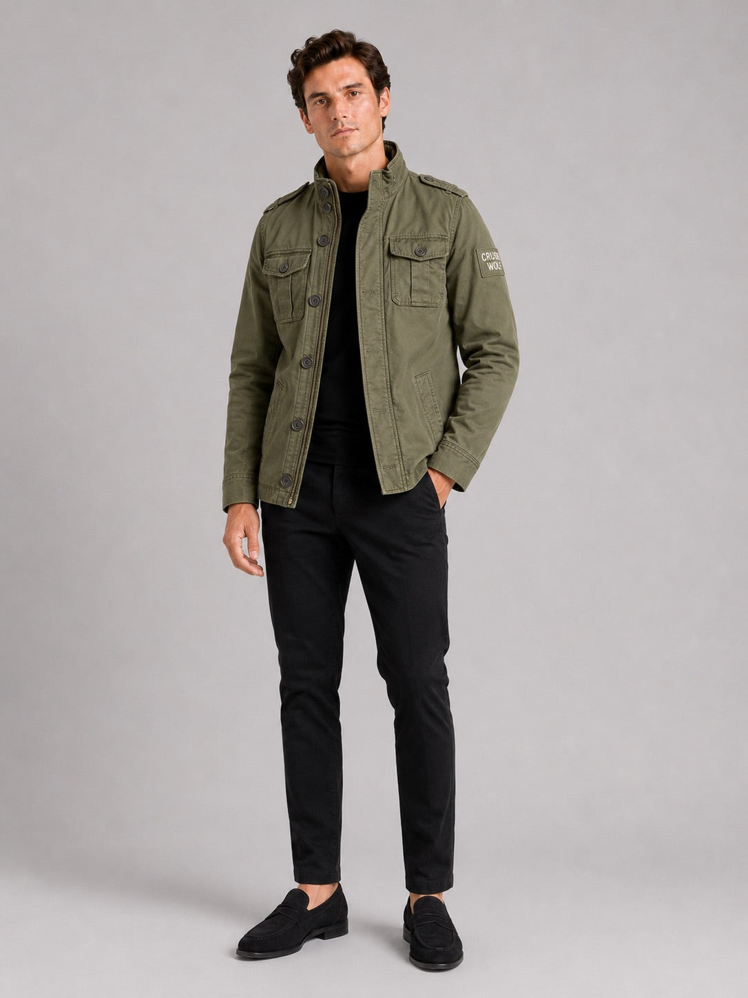 Men’s Military Cargo Autumn Jacket Heavyweight Cotton Multi-Pocket Stand Collar Work wear Jacket for Outdoor and Casual Wear