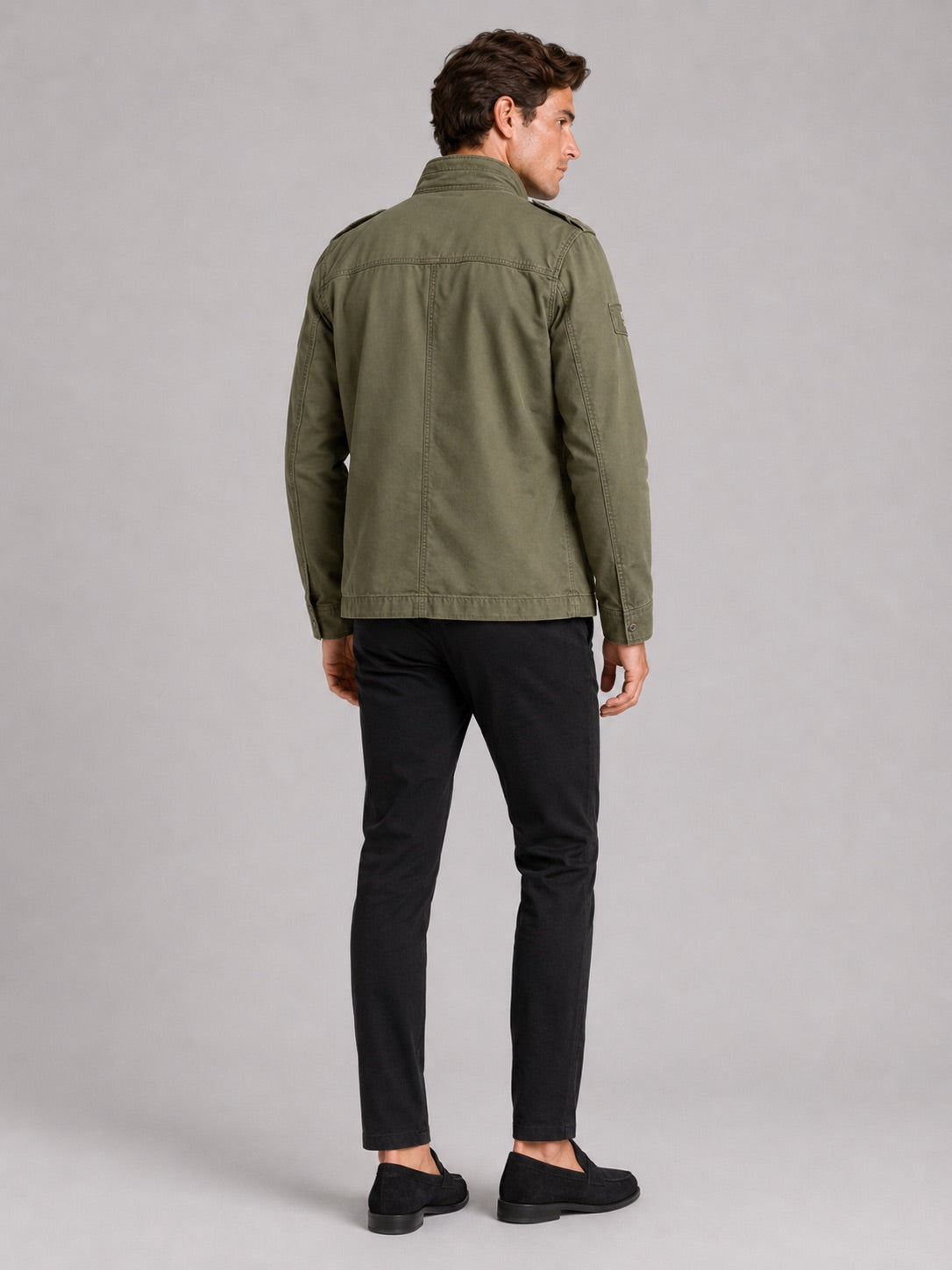 Men’s Military Cargo Autumn Jacket Heavyweight Cotton Multi-Pocket Stand Collar Work wear Jacket for Outdoor and Casual Wear