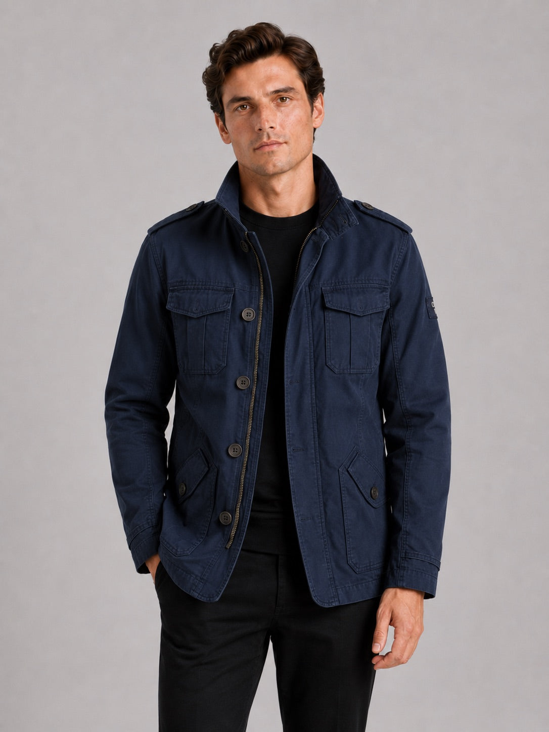 Men’s Military Cargo Autumn Jacket Heavyweight Cotton Multi-Pocket Stand Collar Work wear Jacket for Outdoor and Casual Wear