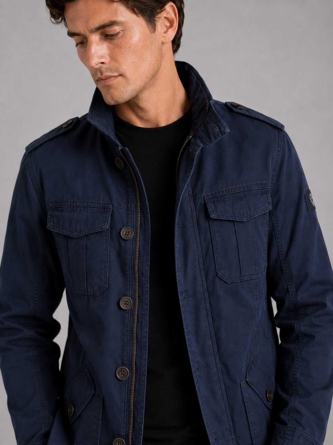 Men’s Military Cargo Autumn Jacket Heavyweight Cotton Multi-Pocket Stand Collar Work wear Jacket for Outdoor and Casual Wear