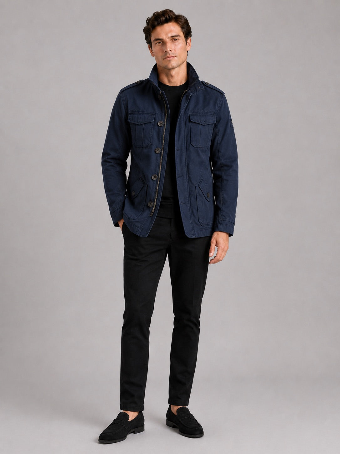 Men’s Military Cargo Autumn Jacket Heavyweight Cotton Multi-Pocket Stand Collar Work wear Jacket for Outdoor and Casual Wear