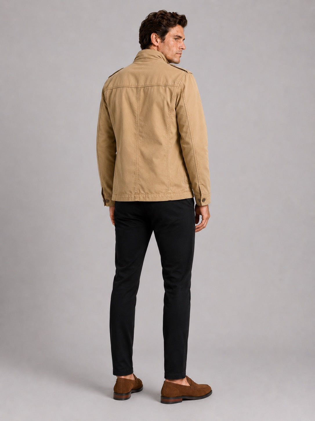 Men’s Military Cargo Autumn Jacket Heavyweight Cotton Multi-Pocket Stand Collar Work wear Jacket for Outdoor and Casual Wear