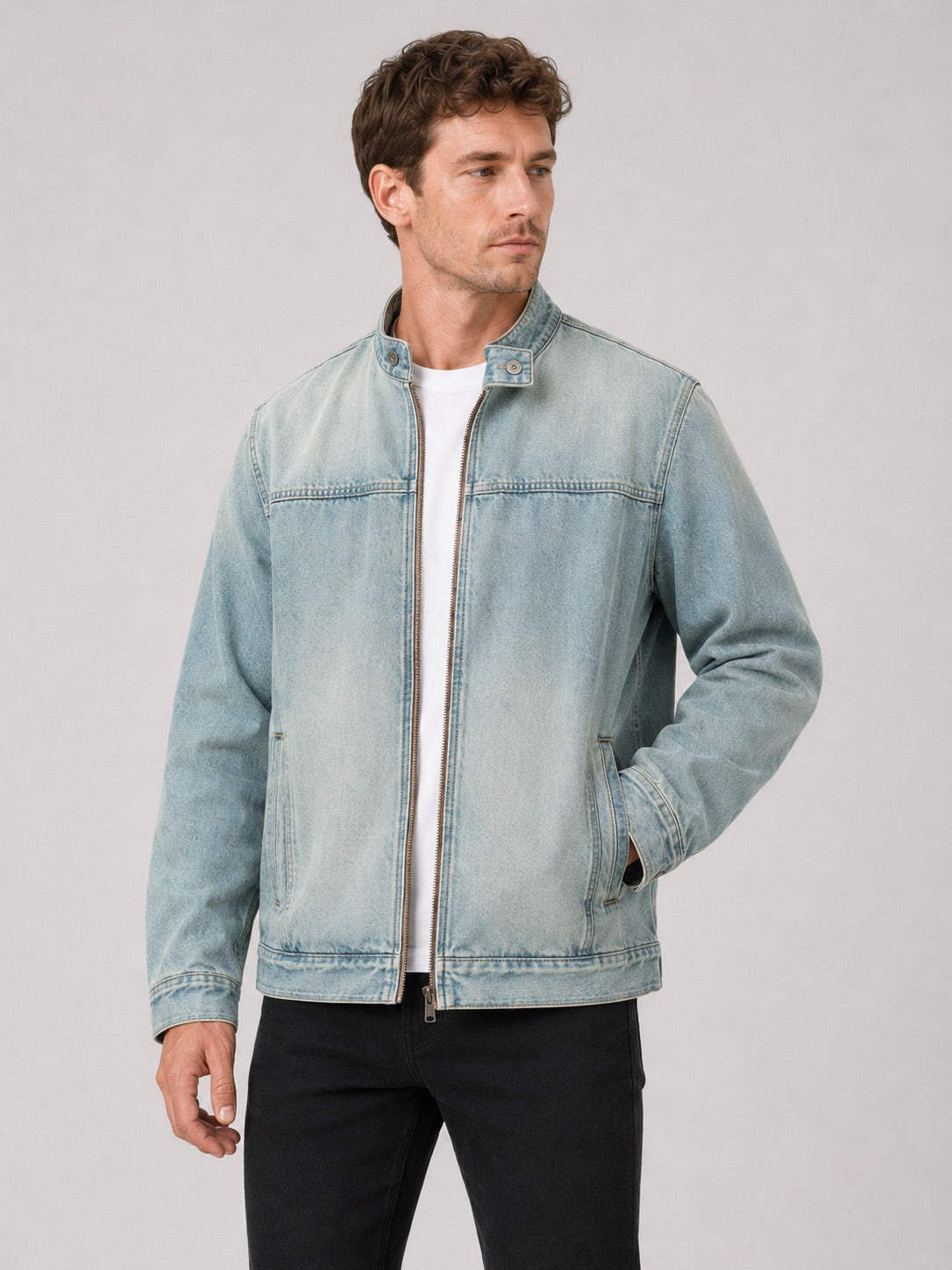 Men’s Denim Autumn Jacket Zip-Up Loose Fit Workwear Jacket Autumn Casual for Streetwear and Everyday Wear