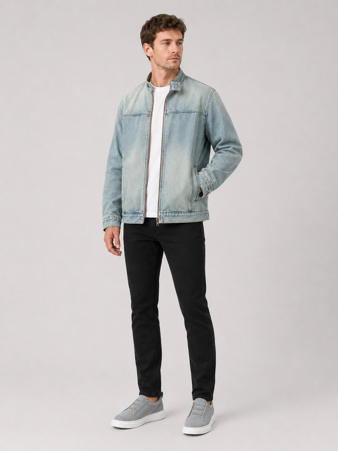 Men’s Denim Autumn Jacket Zip-Up Loose Fit Workwear Jacket Autumn Casual for Streetwear and Everyday Wear