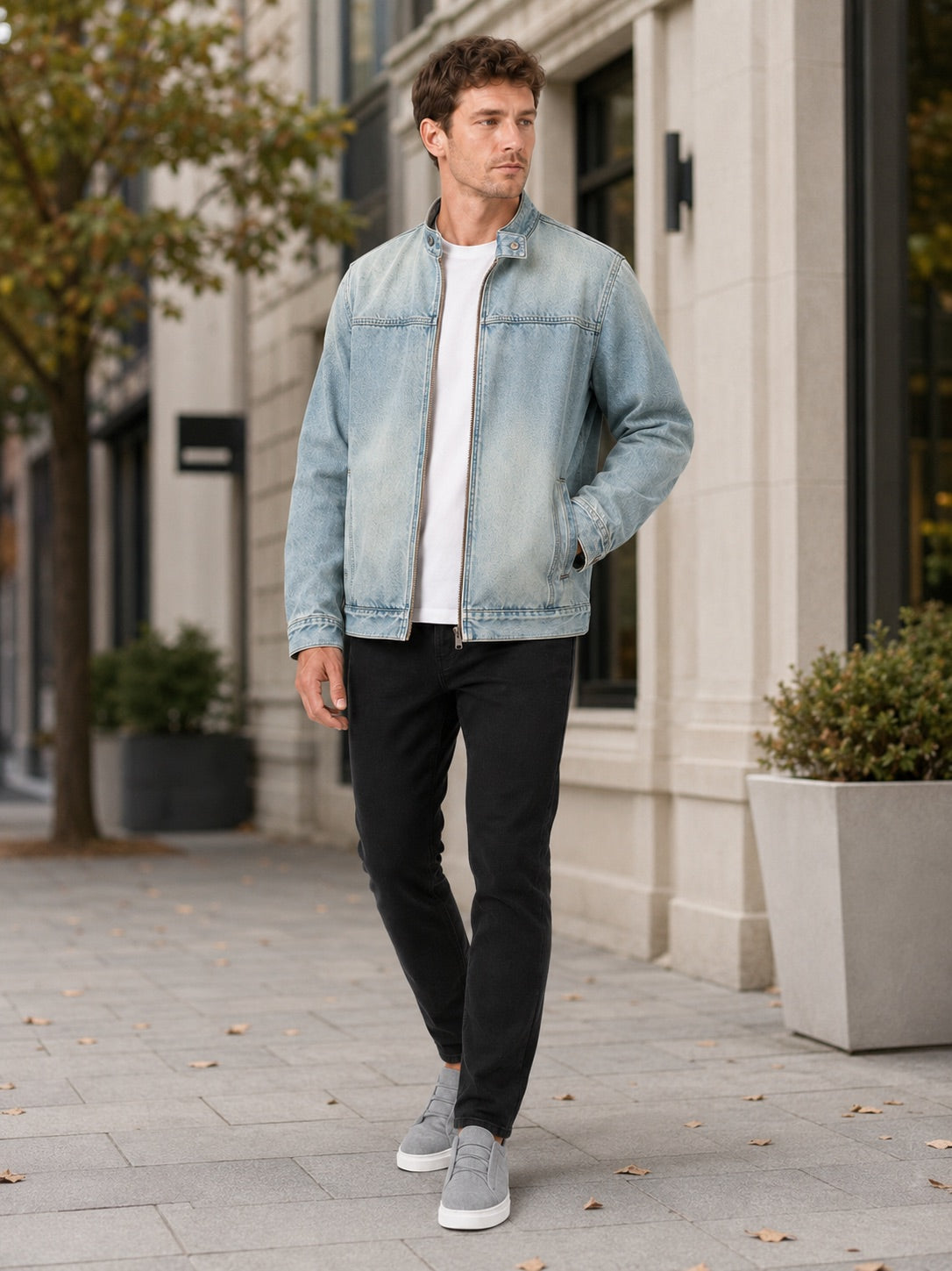Men’s Denim Autumn Jacket Zip-Up Loose Fit Workwear Jacket Autumn Casual for Streetwear and Everyday Wear