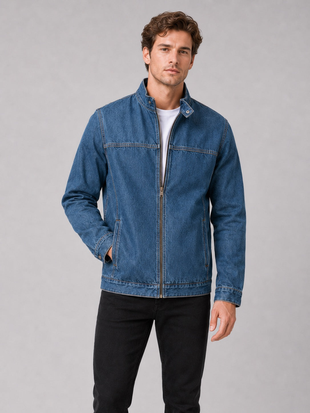Men’s Denim Autumn Jacket Zip-Up Loose Fit Workwear Jacket Autumn Casual for Streetwear and Everyday Wear