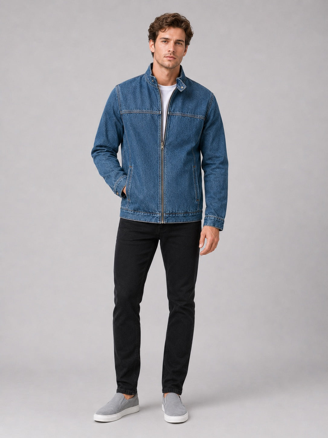 Men’s Denim Autumn Jacket Zip-Up Loose Fit Workwear Jacket Autumn Casual for Streetwear and Everyday Wear