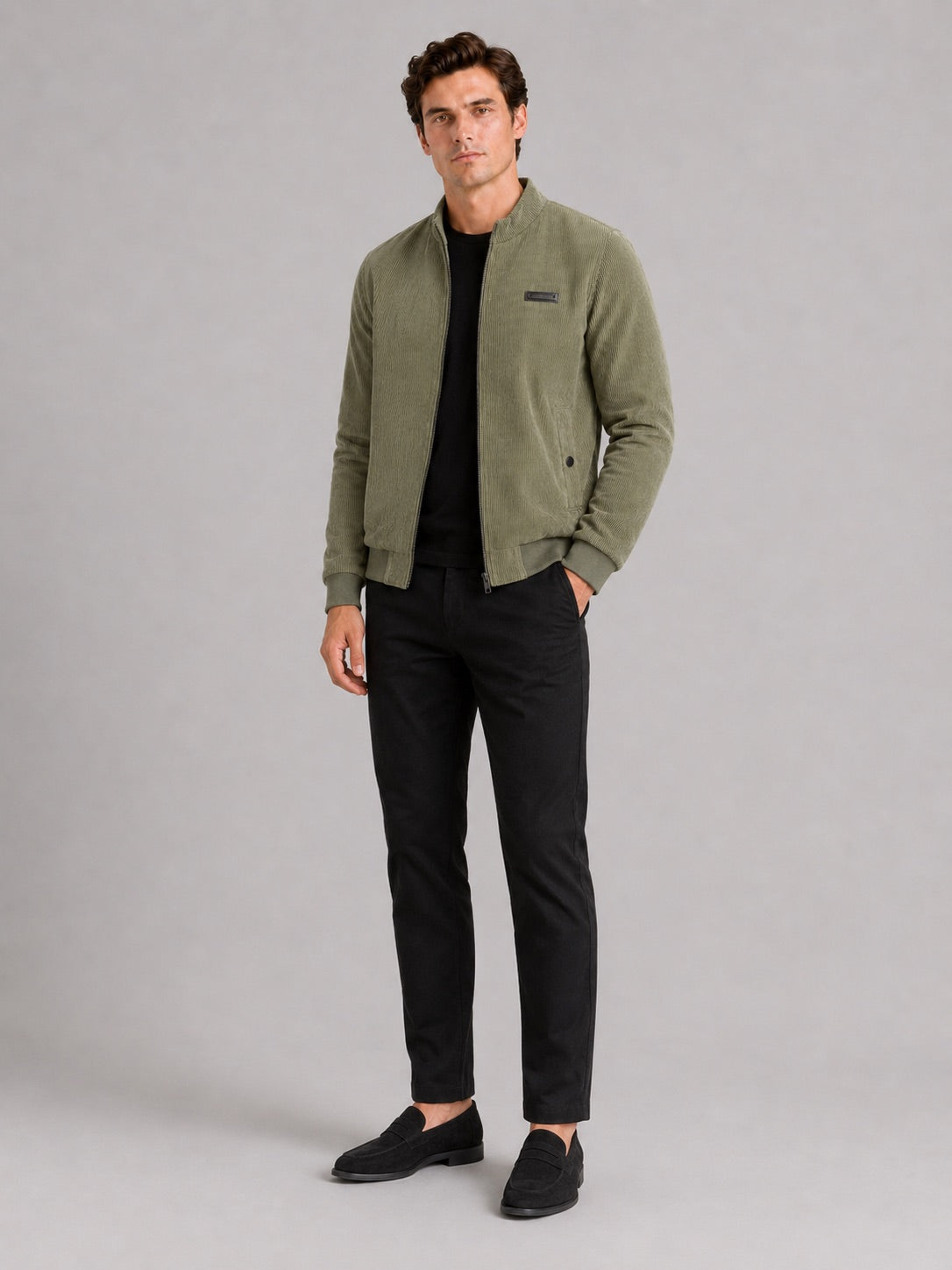 Men’s Corduroy Workwear Autumn Jacket Cotton Padded Lightweight Autumn Casual Coat for Everyday and Outdoor Wear