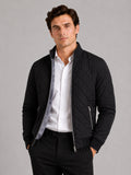 Men’s Bomber Autumn Jacket Diamond Pattern Fleece Lined Slim Fit Autumn Winter Casual Coat for Everyday and Outdoor Wear