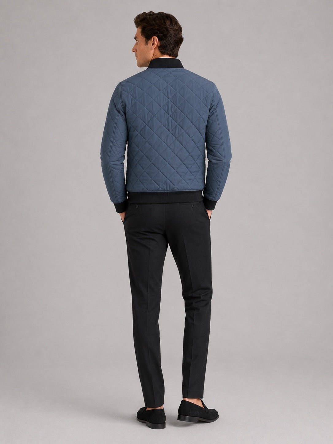 Men’s Bomber Autumn Jacket Diamond Pattern Fleece Lined Slim Fit Autumn Winter Casual Coat for Everyday and Outdoor Wear