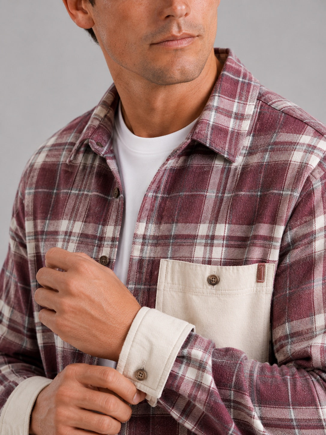 Men’s Check Flannel Shirt Jacket Long Sleeve Loose Fit Autumn Spring Shacket with Chest Pockets for Casual and Outdoor Wear