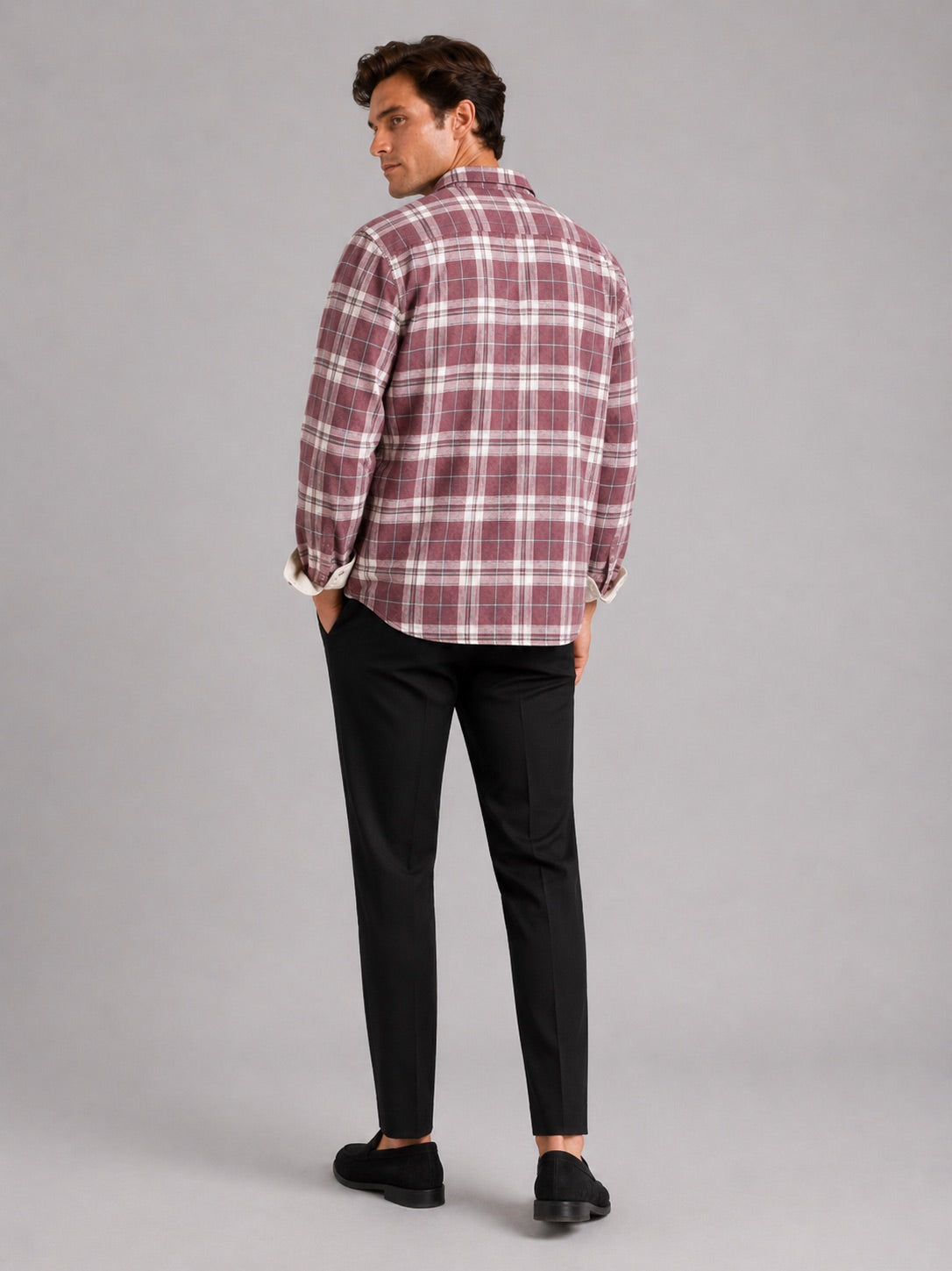 Men’s Check Flannel Shirt Jacket Long Sleeve Loose Fit Autumn Spring Shacket with Chest Pockets for Casual and Outdoor Wear